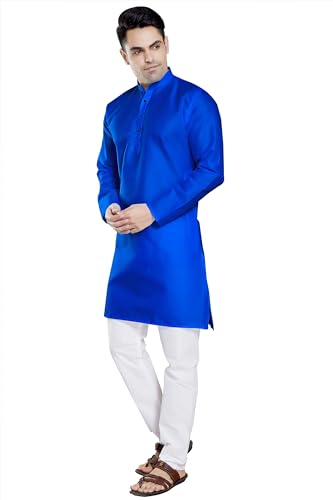 Image of DIVISIVE Men's Plain Cotton Blend Linen Slim Fit Kurta Pyjama Set