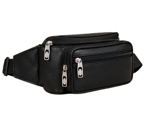 Leather Waist Bag for Men & Women | Water-Resistant Multi-Compartment Waist Pouch with Adjustable Belt | Multipurpose Fanny Pack for Mobile, Wallet, Passport, Travel Essentials & Daily Use | Black-image-20