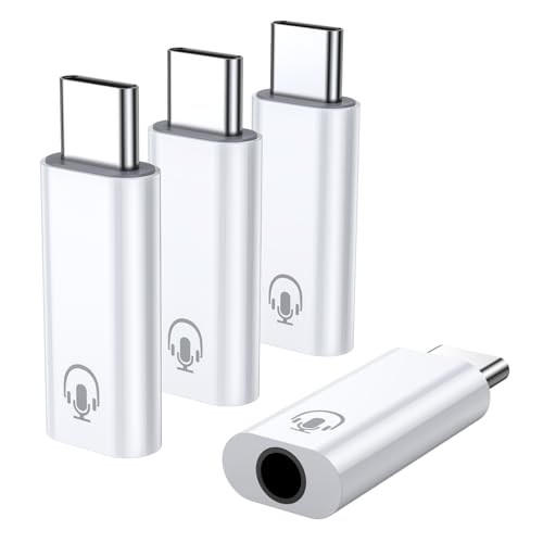 Fidioto 4 Pack Type C to 3.5mm Headphone Jack Adapter, White Headphone Jack to USB C Adapter Compatible with iPhone 16 Plus/16 Pro Max/Samsung Galaxy/Ultra/iPad Pro/MacBook/Pixel