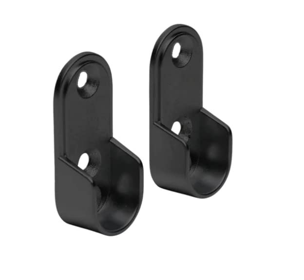 1 Pair Oval Wardrobe Rod Tube Open End Support Cap Flanges with Installation screws (Matte Black)
