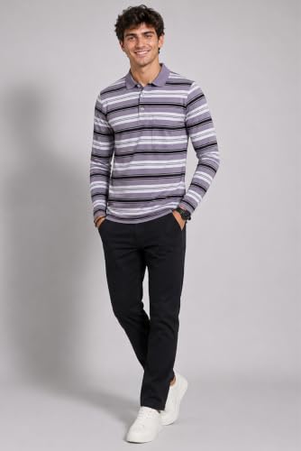 Image of SANE ORIGINALS Full Sleeves Polo Collar Tshirt for Men with Pocket || Stripe Collar and Pocket Tshirt for Men Long Sleeves Navy Blue