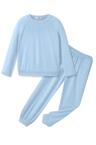 Arshiner Girls' Clothing Sets Long Sleeve Crew Neck Sweatshirt and Sweatpants Kids Fashion Fall Outfits Blue 6-7Y