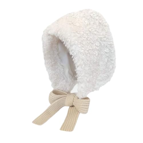 Berber Fleece Solid Color Winter Warm Hooded Scarf Hat for Skiing Hiking Outdoor Women Windproof Ear Flap Hat