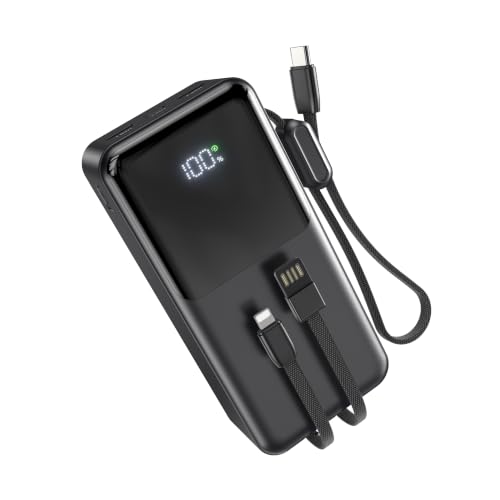 Power Bank 30000mAh Portable Charger Built-in Cable, 22.5W USB-C Fast Charging Portable Phone Charger, 5 Outputs 2 Inputs with LED Display, Travel Camping Essential Power Bank for iPhone Android