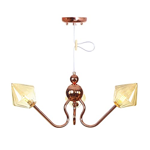 Luminaire suspendu industriel vintage 3 lampes G4 en verre ambré pour cuisine et bar