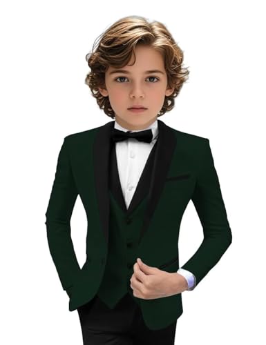 Image of Tuxedo Suits for Boys 3 Pieces Slim Fit Boys Formal Suit Dresswear Ring Bearer Outfit Blazer Vest Pants for Wedding Grooms