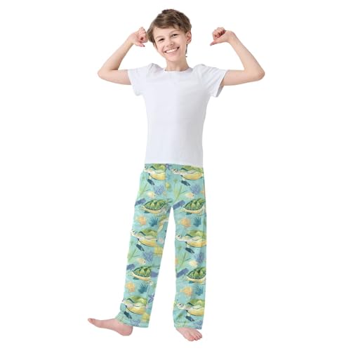 Sea Turtle Surrounded Tropical Fish Boys Pants Girl Sleep Pants Long Trousers Elastic Waist Lounge Bottoms S3