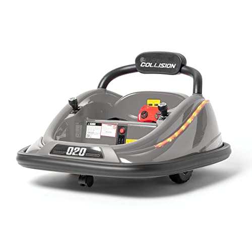 Auto Tamponneuse Enfant Poomba 12 V Grise, 360°, Télécommande Parentale 2.4G, LED Multicolores, 2 Moteurs 25 W