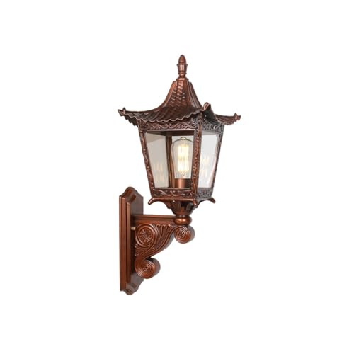 XMKJC Traditional Outdoor Wall Sconce, Red Bronze Die-Cast Aluminum Exterior Lantern, Waterproof Mounted Light Fixture for Porch, Patio, Entry Gate, Garden, Villa, Backyard Cottage