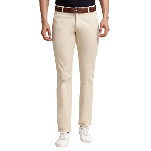 Image of Parx Men's Cotton Blend Solid Pattern Low Rise Tapered Fit Flat Front Casual Trouser