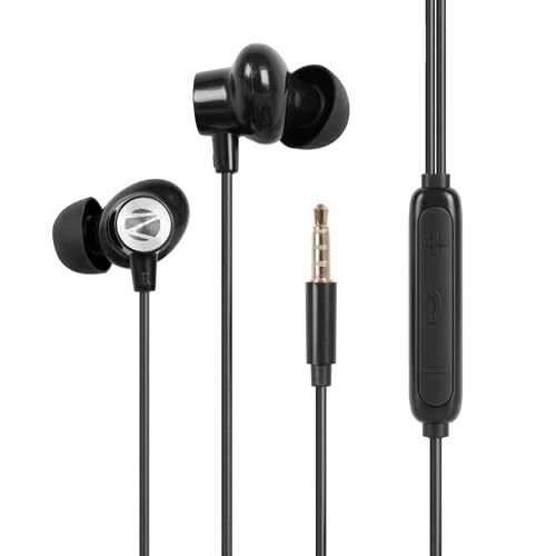 Image of Zebronics Wired in-Ear Earphones, 10mm Neodymium Drivers, Magnetic Earbuds, in-line Mic, Gold Plated 3.5mm Jack, Soft Silicon Cable 1.2m (Buds 60, Black)