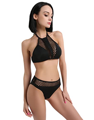 MEOWCOS Swimsuits - Traje de baño gótico para mujer con espalda descubierta, estilo oscuro ahuecado negro vendaje traje de baño, Negro , S Cover