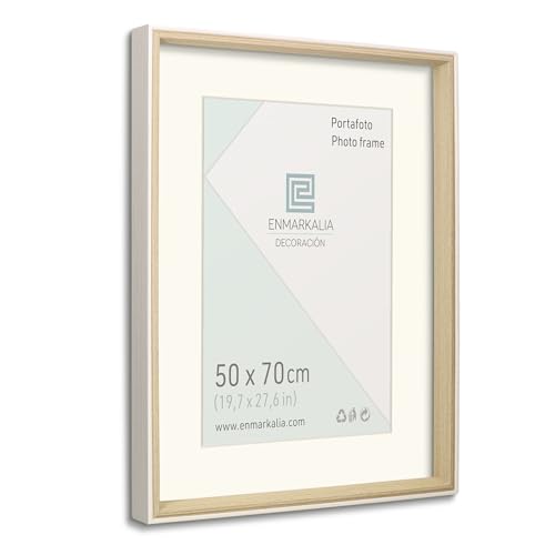 ENMARKALIA DECORACION Marco de foto, medida 50x70 cm SIN paspartu y 40x60 cm CON paspartu, color Blanco - Madera con paspartu, para colgar en horizontal y vertical (Blanco Madera X1 Ud., 50 x 70 cm)