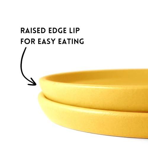Image of Ceramic Qaurter Plates, 2 Pcs | Dessert Plate | Side Plate with Rim | Microwave, Oven Dishwasher Safe | Stoneware Set of 2 Quarter Plates | (Aamras Yellow, Side Plate)