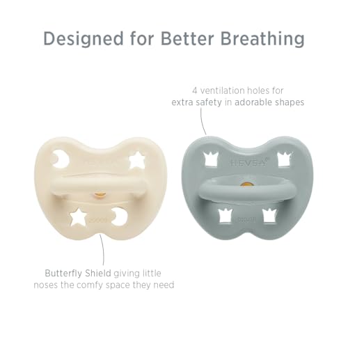 Image of HEVEA Natural Rubber Pacifier Round 3-36 Months - Hygienic One Piece Design for Newborns to Toddlers, BPA-Free, Soft & Durable - 2-Pack (Milky White & Gorgeous Grey)