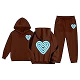 Generisch 2025 Lässiges zweiteiliges Outfit mit bedrucktem Hoodie Hose fr Mädchen bequemer Alltagslook Kinder. (Brown, 2-3 Years)