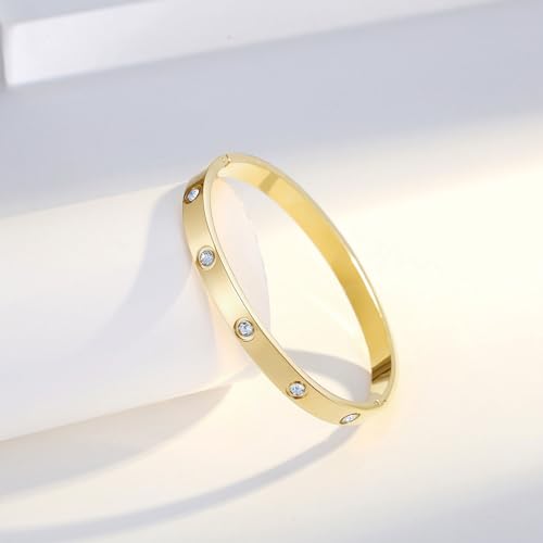 Love Bangle Bracelets for Women Trendy Stainless Steel Cubic Zirconia Hinged Friendship Jewelry, Stocking Stuffers Birthday Wedding Graduation Gifts for Women, 18k Gold-Plated, Silver4