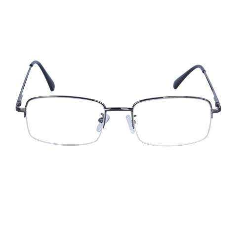 JoXiGo Gafas de Lectura Hombre Semi montura Rectangulares Metal + Correa para Gafas, Gris +2.0