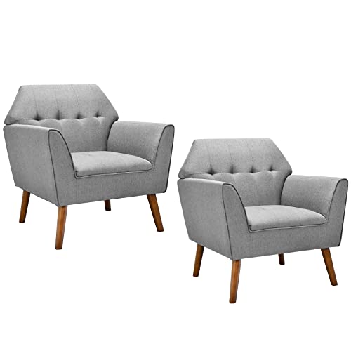 Giantex Accent Chair For Living Room Set Of 2 - Upholstered Tufted Accent Sofa Chair With Rubber Wood Legs, Anti-Slip Foot Pads, Max Load 330Lbs, Modern Mid-Century Accent Armchair For Bedroom, Gray #TOP17