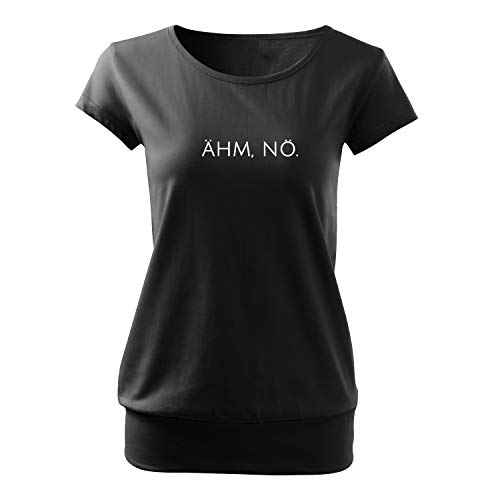 Ähm nö Sommer Rundhals Top-Ähm nö Damen Slim fit Shirt mit Spruch Basic Longshirt (City-464-3XL-Schwarz)