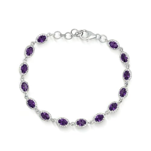 Bracelet rivière améthyste argent 925 et oxydes de zirconium ovales de 19 cm pour femme