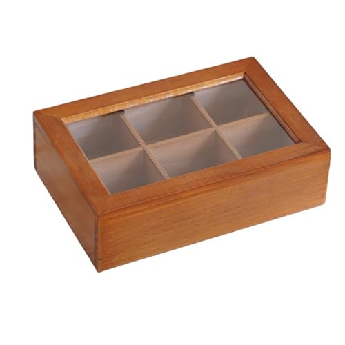 アクセサリーケース 木製 収納ケース 蓋付き ガラスの木箱 アクセサリー収納箱 小物収納 収納ボックス 仕切りボックス 小物入れ 防塵 (仕切り6カ所)