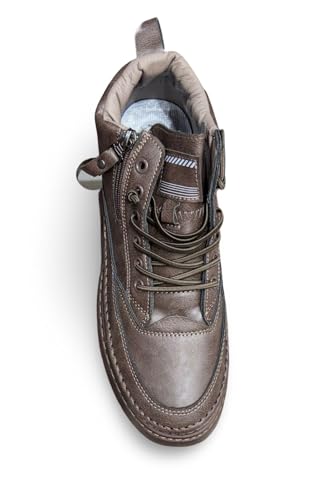 Image of High-Top Leather Sneakers, Lace-Up Casual Boots with Padded Collar, Herringbone Sole Pattern