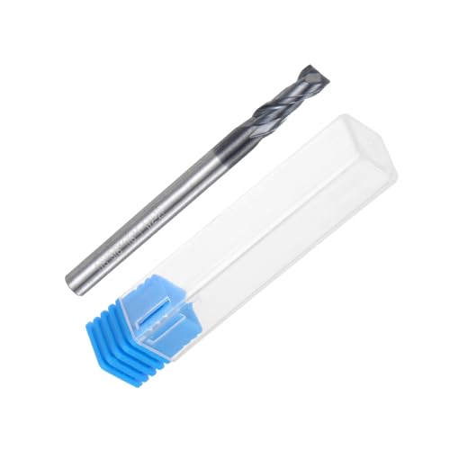 Image of uxcell Carbide Square End Mill, 1 /8 inch Diameter TiAlN Coated 2 Flutes Milling Bit Cutter, for Hardened Steel Stainless Steel Alloy Metal, 1 /8 inch Shank 3 /8 inch Cut Length 1-1 /2 inch Long HRC50
