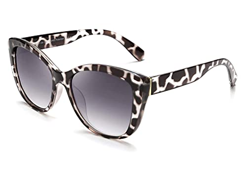 FEISEDY Polarized Vintage Sunglasses American Square Jackie O Cat Eye Sunglasses B2451 (Clear Leopard Gradual Grey, 56)