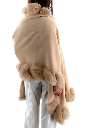 La Fiorentina Fox Trimmed Wrap in Camel - Luxurious Elegance and Sophistication4