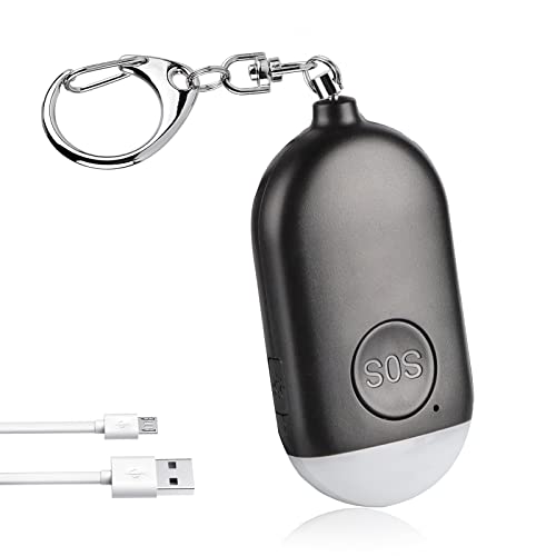 SWAWIS Alarme de Poche Alarme Personnelle Anti Agression avec Lumières LED, 130 DB Self Defense Femme Porte Clé Alarme Rechargeable Alarme Anti Agression pour Femmes, Enfants, Personnes âgées, Noir Cover