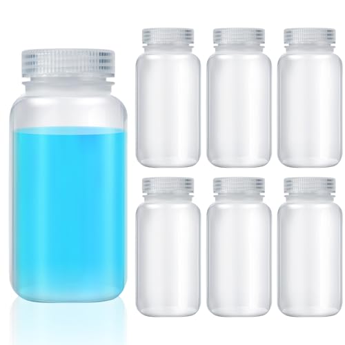 Tatuo 6 Pcs 4 oz 125ml Plastic Sample Bottles 250ml Wide Mouth Reagent Bottle Water Sample Bottle Lab Plastic Bottles with Lids PP for Laboratories(Clear)