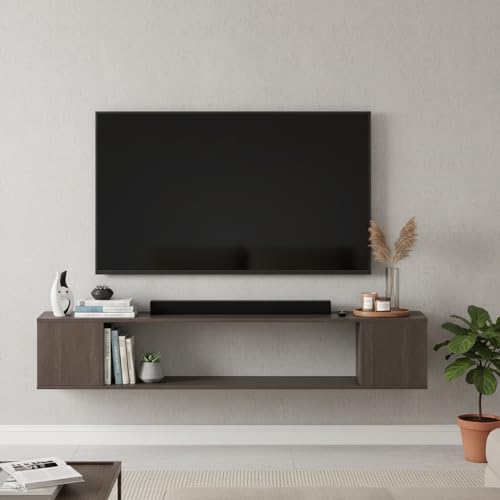 Image of FURNEASER Ether Modern Wall Mounted TV Unit with Floating Shelf | Wooden TV Entertainment Unit for Living Room | Engineered Wood Media Console for 43,50, 55 to 65 Inch TV (Wenge)