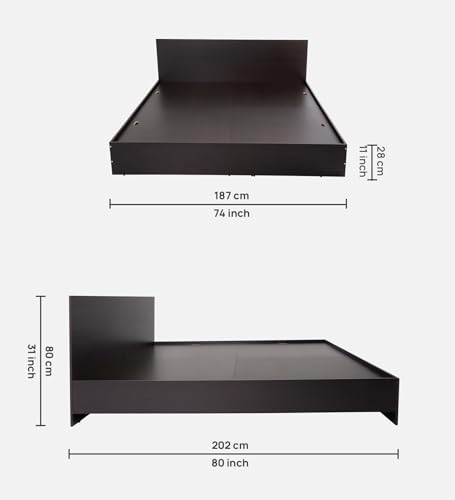 Image of Mintwud Pepperfry Engineered Wood Seto King Size Bed | Wooden Bedroom Furniture Without Storage | Durable, Sturdy Frame, Modern, Minimalist Design and Easy Maintenance (Wenge Finish)