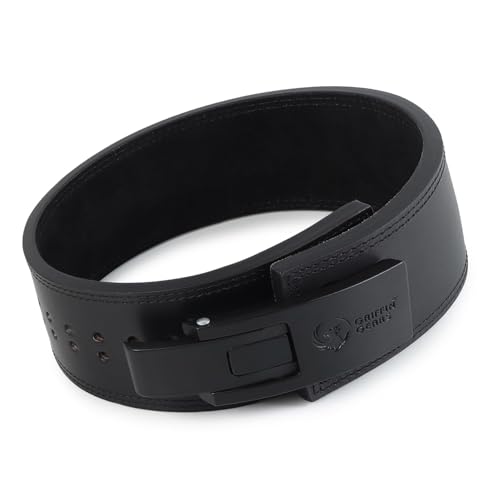 Image of Lever Belt | 10MM Full Grain Genuine Leather | Black, Black Buckle | Flip Lever Closure | Powerlifting Squats & Deadlifts | Small (26-34 in)