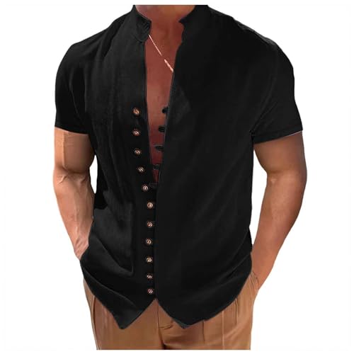 Camisa de playa para hombre, ligera, monocolor, holgada, camisa de verano, cómoda, elástica, transpirable, con cuello vuelto, camisa de manga corta, ligera, suave, para exteriores, básica, de
