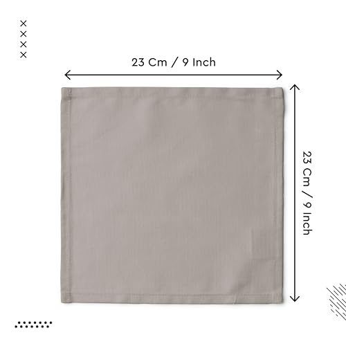 Image of Encasa XO Dining Cocktail Napkins 12 pcs (1 Dozen) Set of Large 23x23 cm (9 inchx9 inch) - Beige - Absorbent Heavy Cotton Party Fabric Machine Washable for Home Restaurant Banquet & Hotel