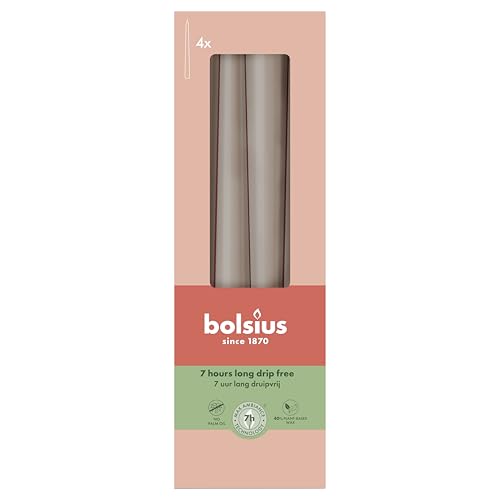 Bolsius Glatte Spitzkerzen - Light Taupe - Set 4 Stück im Karton -...