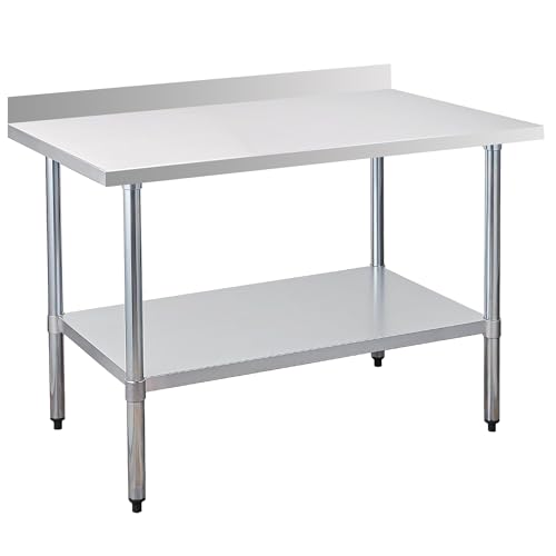 Okeyolive Stainless Steel Work Table 30 x 48 Inch, NSF Commercial Prep Table with Undershelf, Heavy Duty Food Prep Workstation with Backsplash