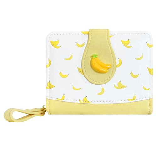 Image of Cute Print Wallet Blueberry Strawberry Cherry Wallet with Credit Card Holder Zipper Coin Purse for Women Girls (BANANA)