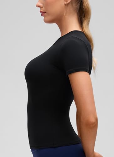Image of CRZ YOGA Softembrace High Neck T-Shirt | Workout, Ultra Soft, Tight Fit, Waist Length, Short Sleeve Tops for Women
