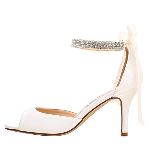 ELEGANTPARK Women Peep Toe High Heel Sandals Bridal Wedding Shoes For Bride Ankle Strap - Image 3