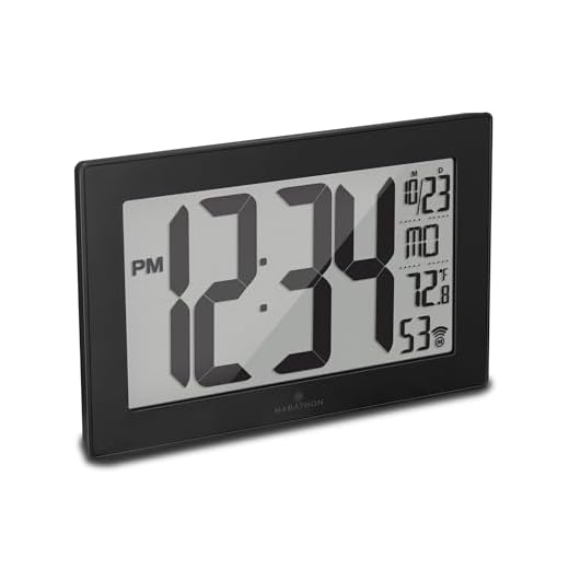 Marathon Slim Panoramic Atomic Full Calendar Wall Clock with 8 Time Zones, Indoor Temperature, and Stand - Batteries Included - CL030068BK-BS (Black Case/Black Stainless Finish)