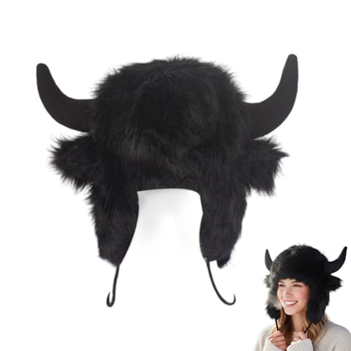 Chapeau de buffle avec cornes bonnet hiver doux protection oreilles
