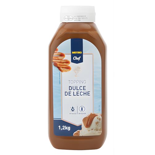 METRO Chef Dulce de Leche Premium Topping - Sabor Auténtico y Cremoso en Botella de 1,2 kg - Sin Gluten ni Aceite de Palma - Ideal para Creps, Gofres, Postres y Helados (1 Bote 1,200 Gramos)