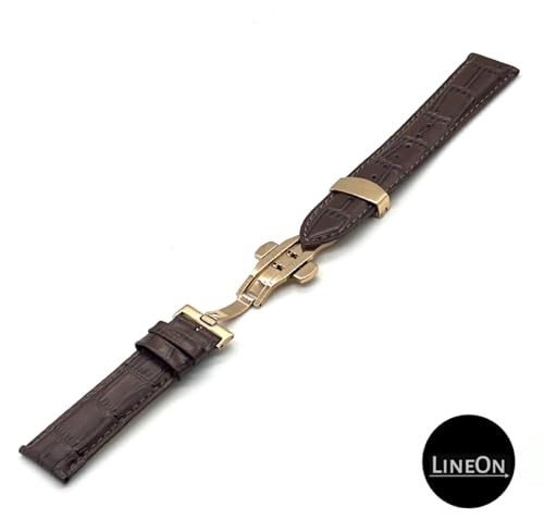 Image of Lineon 22mm Half Padded Premium Leather Mens Watch Strap with ButterFly Lock For Branded Watches Tool and Pins Include