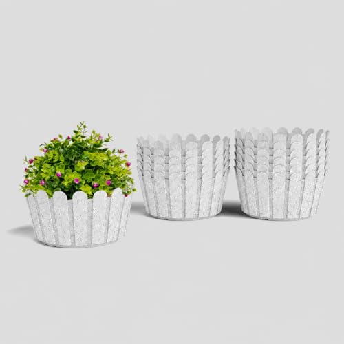 YUCCABE ITALIA SHERA Fence KTR 10 INCH Plastic Flower Pots for Home Planters for Balcony Indoor Outdoor Pots for Plants (Marble White, Pack of 12)