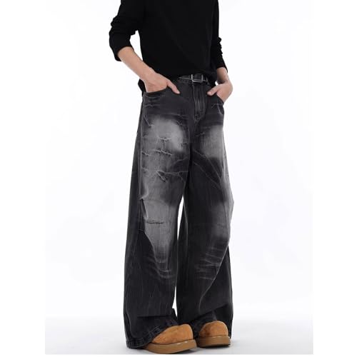 jupkem Men Y2k Low Rise Wide-Leg Jeans Baggy Casual Retro Distressed Black Pants Hip-hop Street Style Harajuku Clothing2