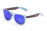 Bolsillos Incluido Ocean Sunglasses Beach Gafas de Sol Blue Transparent Frame/Wood Dark White/Blue Arms/Revo Blue Lens