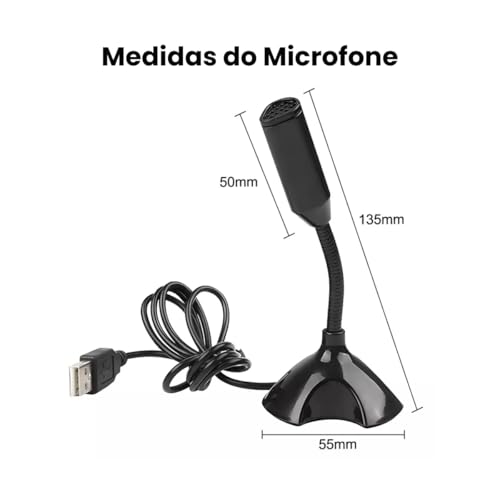 Microfone USB para Computador, Laptop, Notebook, Streaming, Ajustável e Flexível com Captação Omnidi